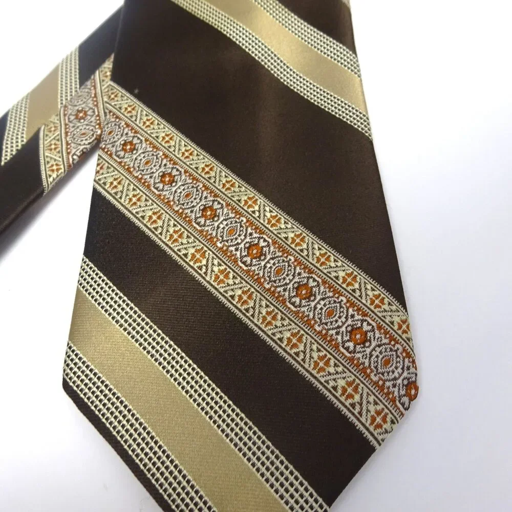 Paco Rabanne Vintage Brown Gold 70s Geometric Tie